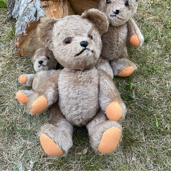 Vintage Dakin The Three Bears Teddy Bear plush set Mohair comes with basket - Picture 2 of 7